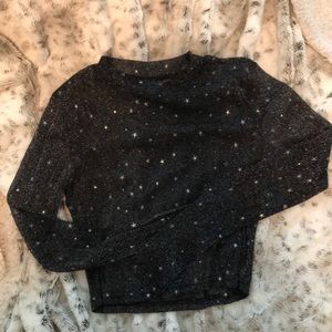 See Through Grayish Black shimmering star top